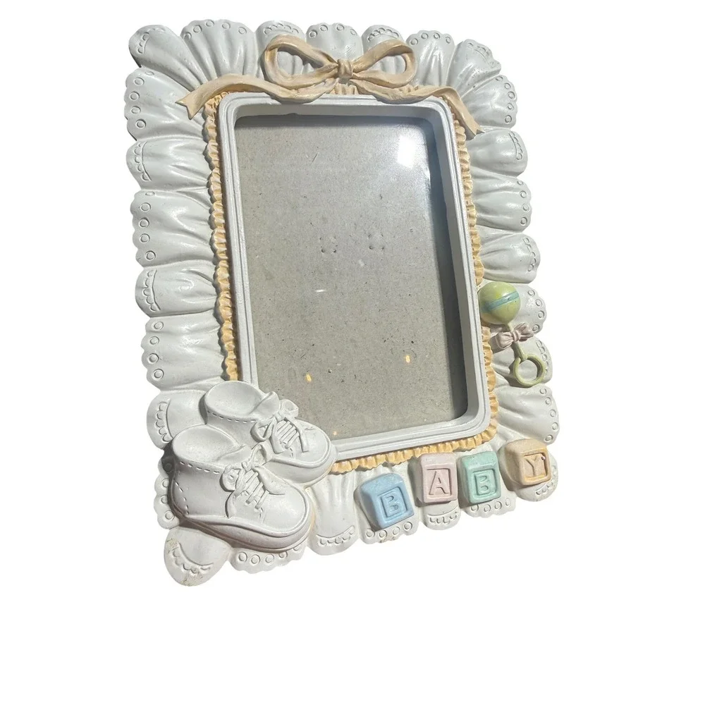 Framers Baby Picture Frame Unisex Nursery Decor 5x7 White Resin Vintage Style